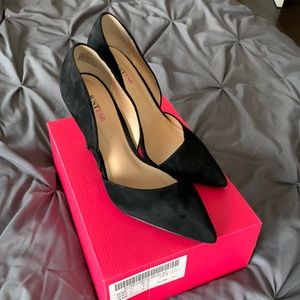 Black faux suede heels